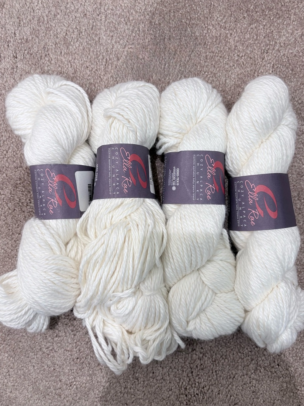 Ella Rae Cozy Alpaca Chunky Yarn Ecru #500 Baby Alpaca Lot of 4